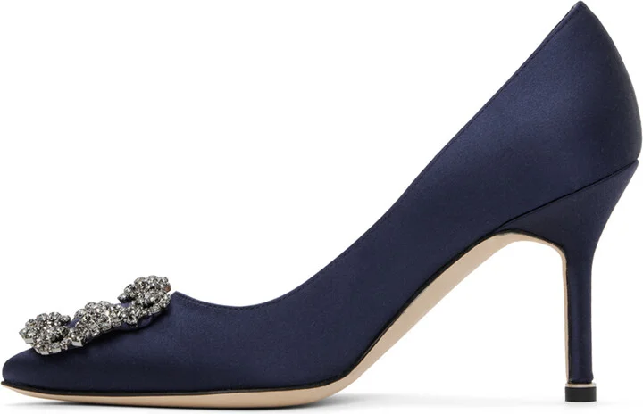 Manolo Blahnik Navy Hangisi 90 Heels - Image 3