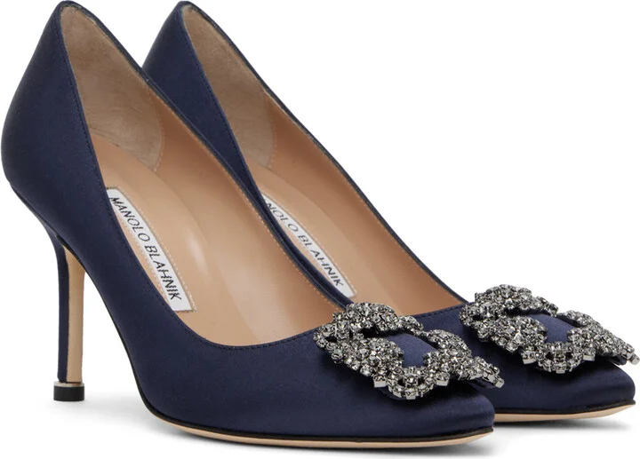 Manolo Blahnik Navy Hangisi 90 Heels - Image 4
