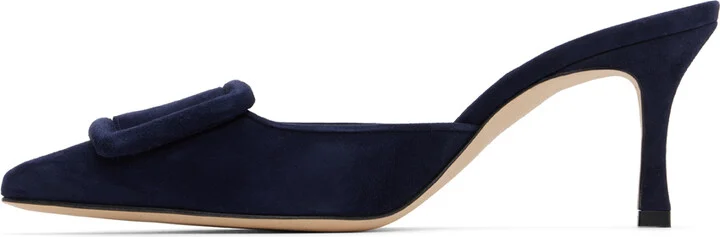 Manolo Blahnik Navy Maysale Mules - Image 3