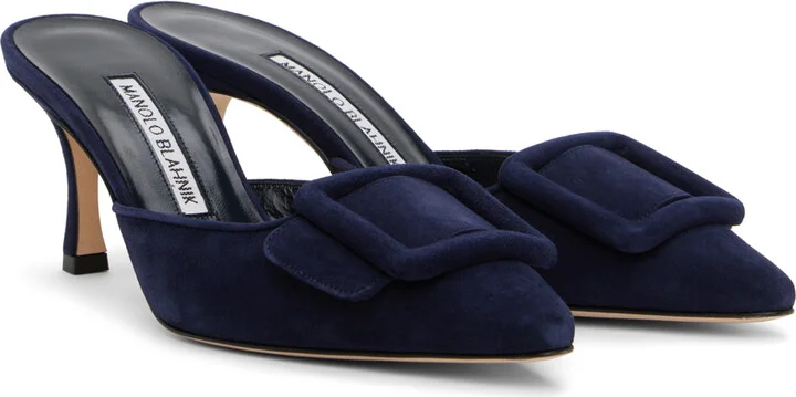 Manolo Blahnik Navy Maysale Mules - Image 4