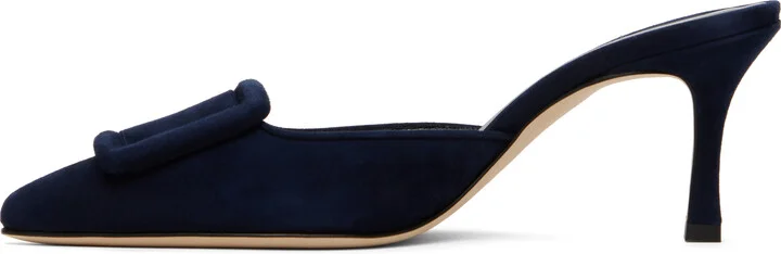 Manolo Blahnik Navy Maysale Mules - Image 3