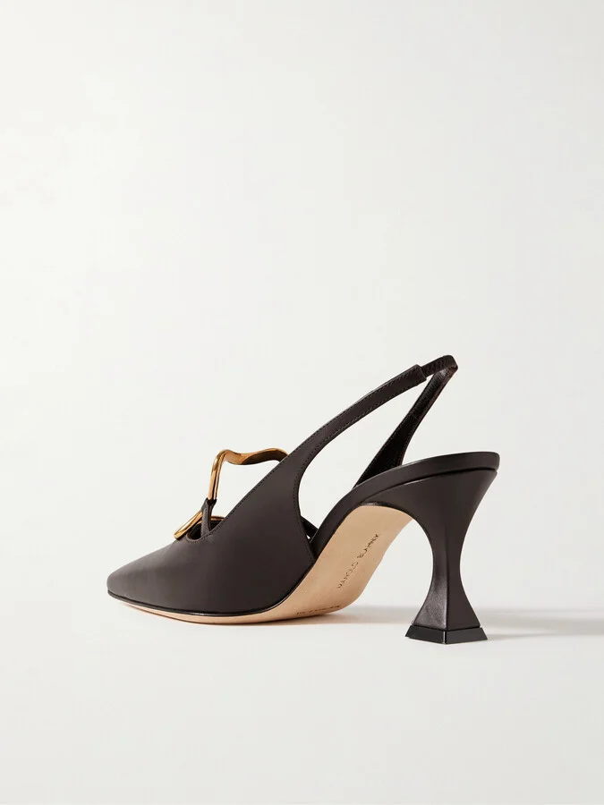 Manolo Blahnik - Nikkal 70 Leather Slingback Pumps - Brown - Image 3