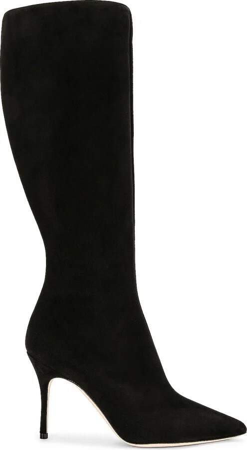 Manolo Blahnik Oculara 90 Suede Boot in Black