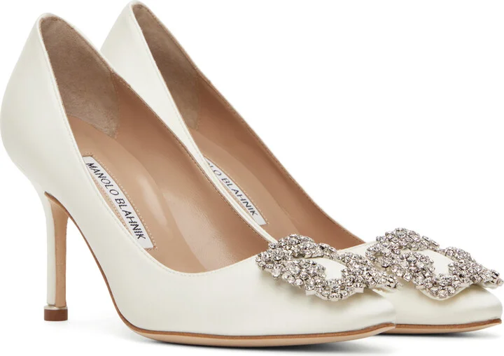 Manolo Blahnik Off-White Hangisi 90 Heels - Image 4