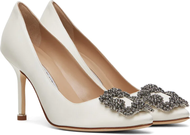 Manolo Blahnik Off-White Hangisi 90 Heels - Image 4