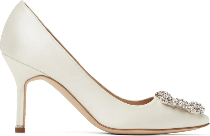 Manolo Blahnik Off-White Hangisi 90 Heels
