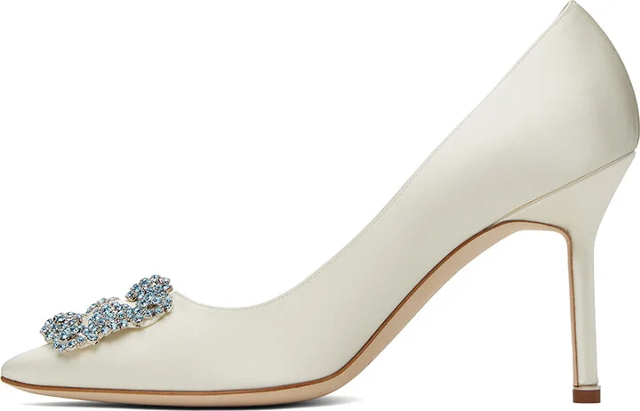 Manolo Blahnik Off-White Hangisi Bridal Heels - Image 3