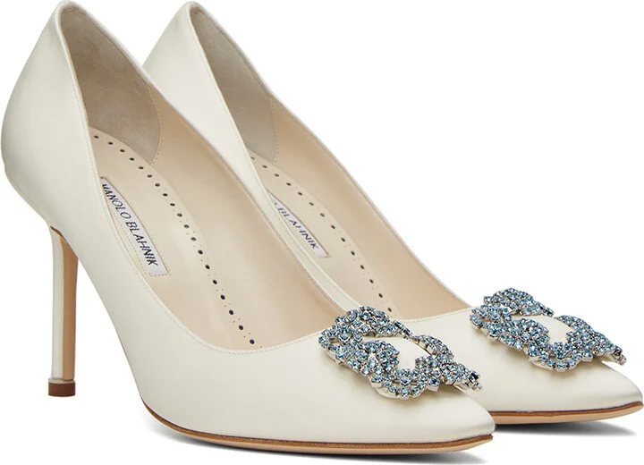 Manolo Blahnik Off-White Hangisi Bridal Heels - Image 4