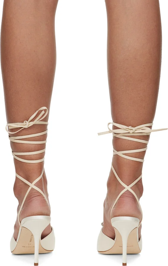 Manolo Blahnik Off-White Lanole Pop Fabio Satin Heels - Image 2