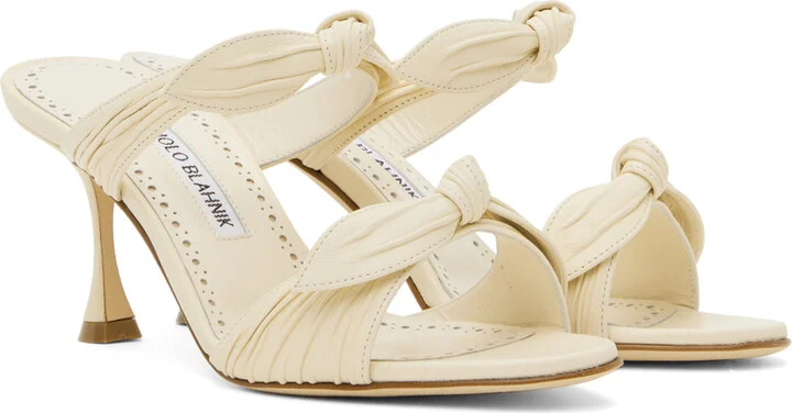 Manolo Blahnik Off-White Lollo Heeled Sandals - Image 4