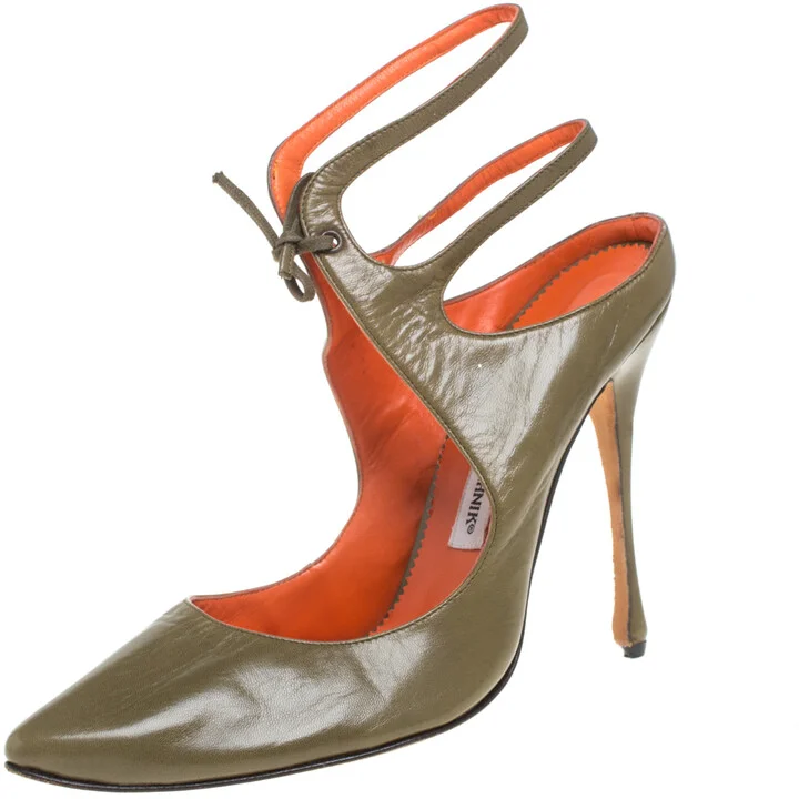 Manolo Blahnik Olive Green Ankle Strap Sandals Size 39.5