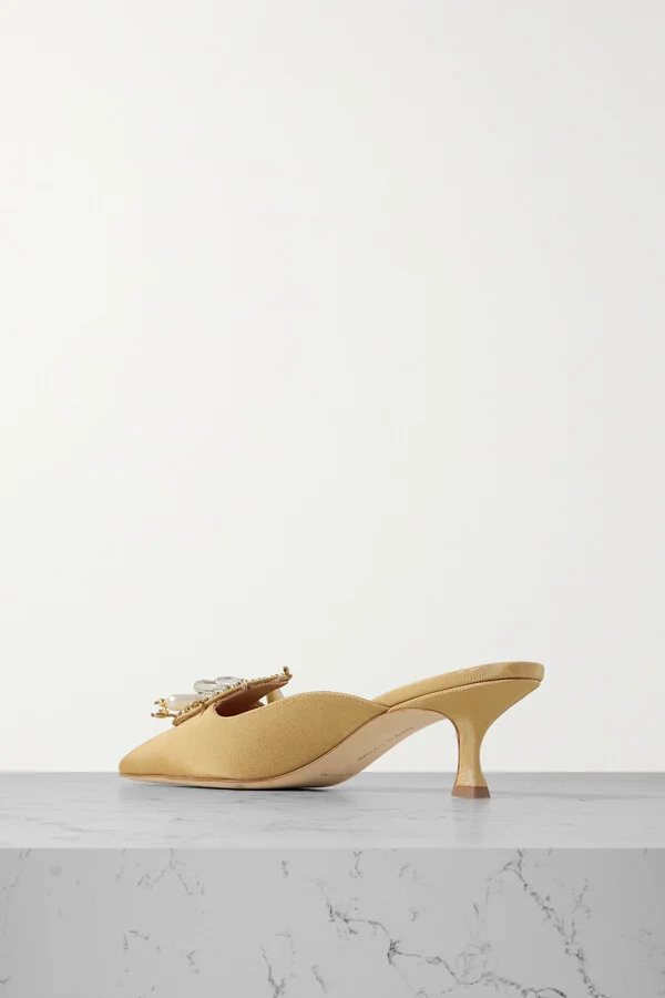 Manolo Blahnik - Orientalia 50 Embellished Grosgrain Mules - Gold - Image 3