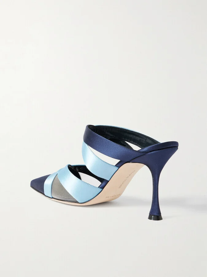 Manolo Blahnik - Oyounak Gala Rial 90 Two-tone Satin Mules - Blue - Image 3