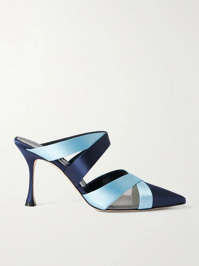 Manolo Blahnik - Oyounak Gala Rial 90 Two-tone Satin Mules - Blue