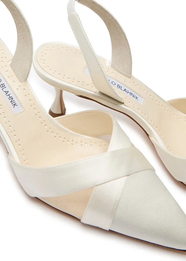 Manolo Blahnik Oyounasli 50 Satin Slingback Pumps - Image 4