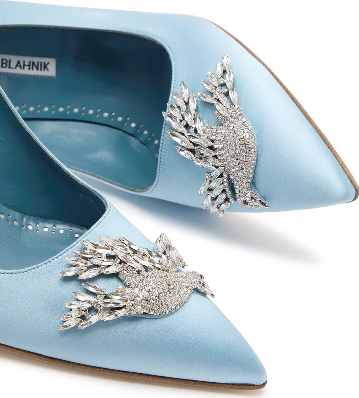 Manolo Blahnik Palos 90 Embellished Satin Pumps - Image 3