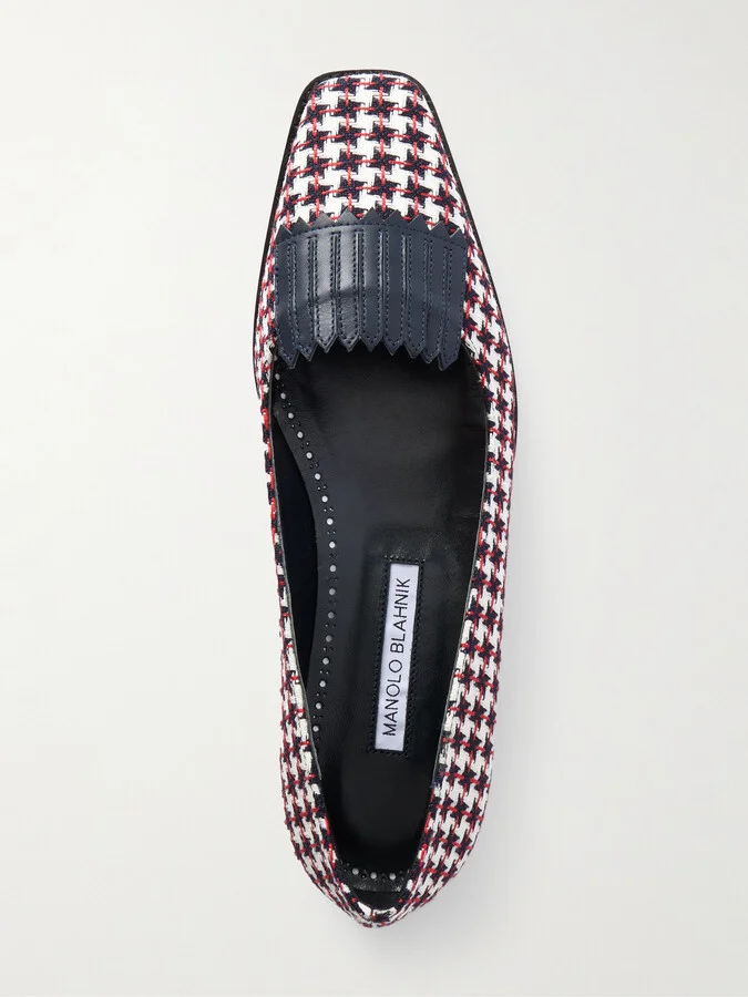 Manolo Blahnik - Pausaniasbi Leather-trimmed Embroidered Tweed Loafers - White - Image 5