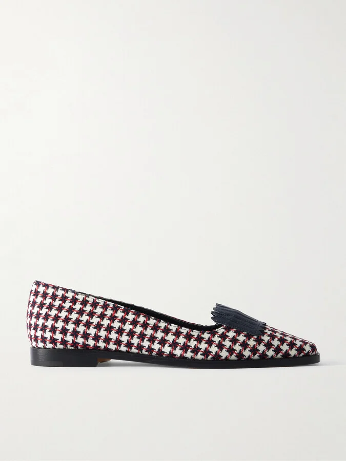 Manolo Blahnik - Pausaniasbi Leather-trimmed Embroidered Tweed Loafers - White
