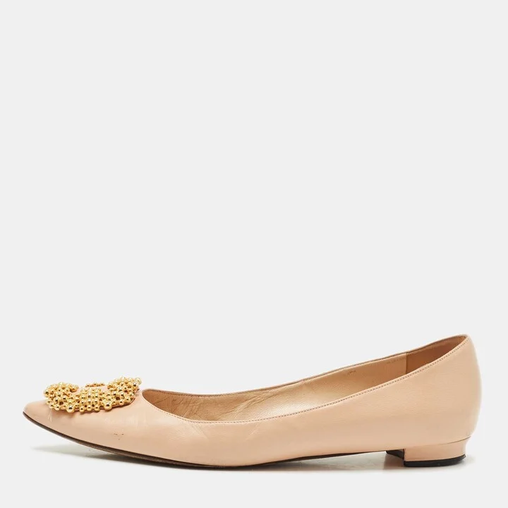 Manolo Blahnik Peach Leather Hangisi Ballet Flats Size 39.5