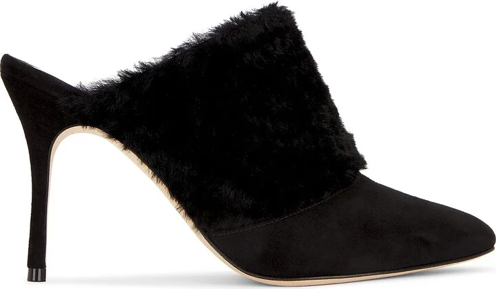 Manolo Blahnik Pelos 90 Suede Mule in Black