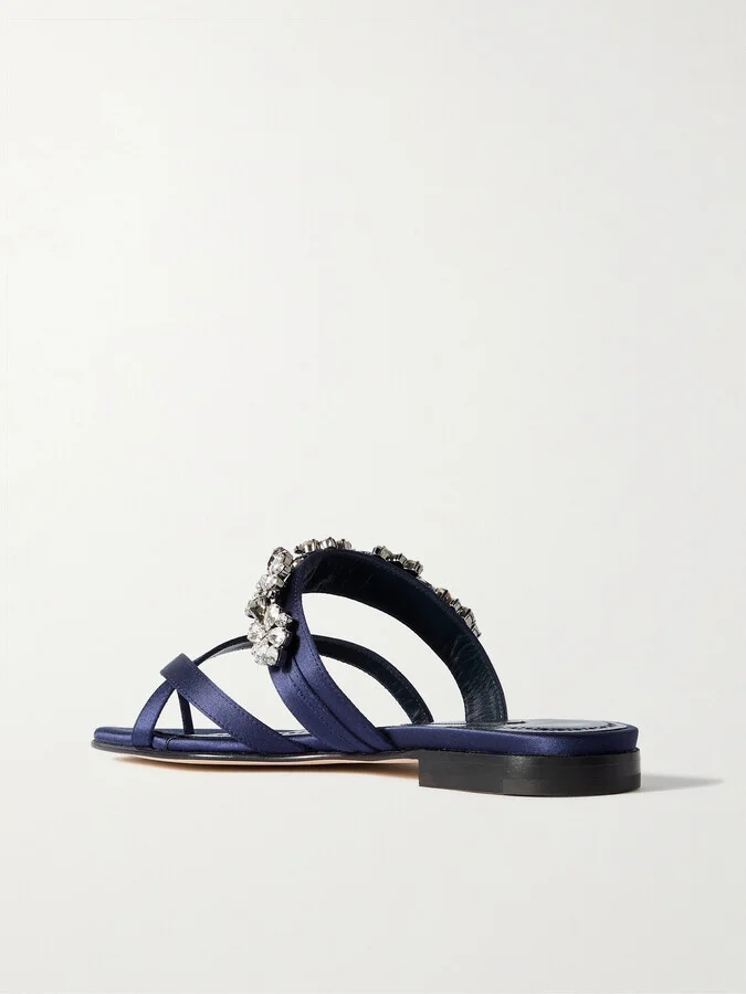 Manolo Blahnik - Perlusa Crystal-embellished Satin Sandals - Blue - Image 3
