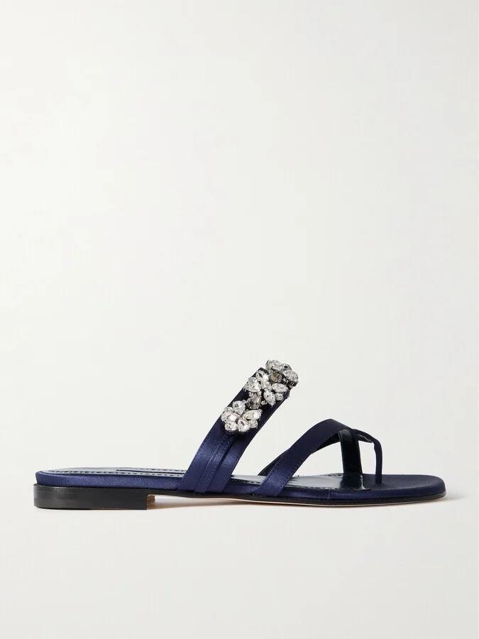 Manolo Blahnik - Perlusa Crystal-embellished Satin Sandals - Blue