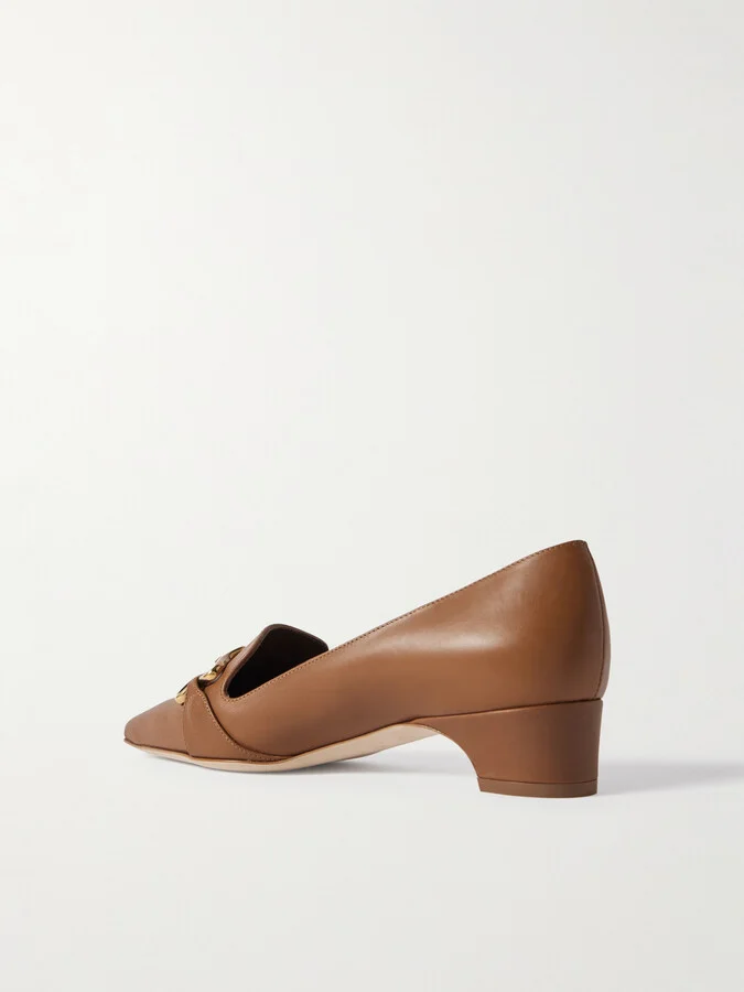 Manolo Blahnik - Phoebpla 30 Embellished Leather Pointed-toe Loafers - Brown - Image 3