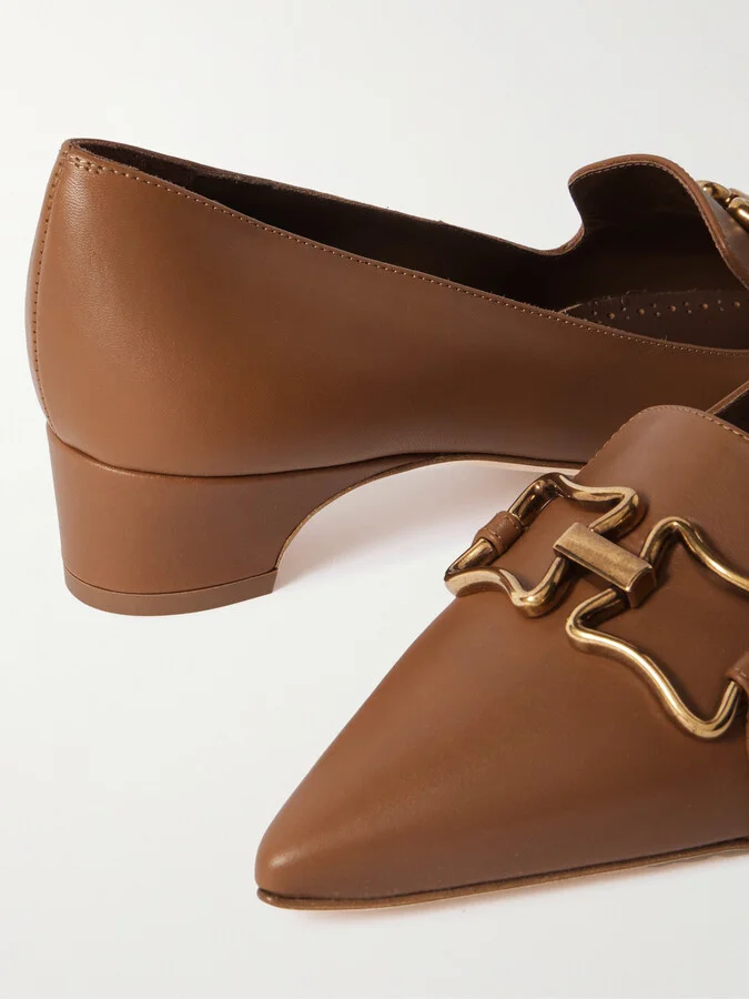 Manolo Blahnik - Phoebpla 30 Embellished Leather Pointed-toe Loafers - Brown - Image 4