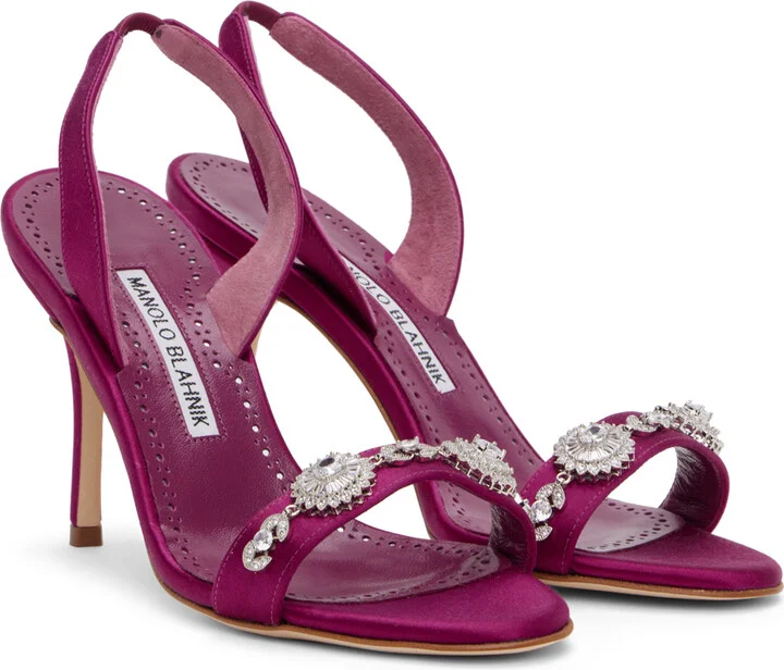 Manolo Blahnik Pink Lamisan Heeled Sandals - Image 4