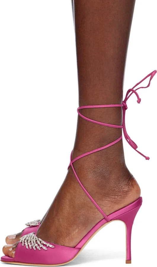 Manolo Blahnik Pink Plumena 90 Heeled Sandals - Image 3