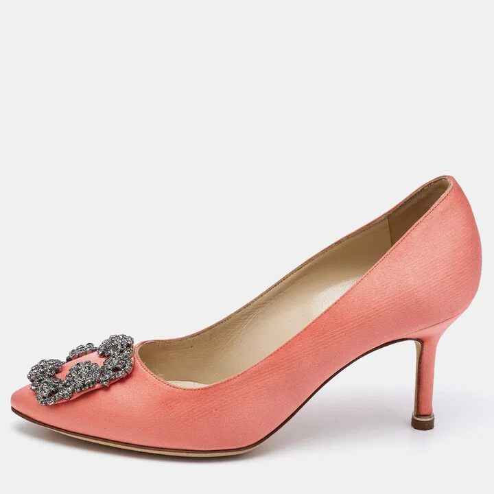 Manolo Blahnik Pink Satin Hangisi Pumps Size 35