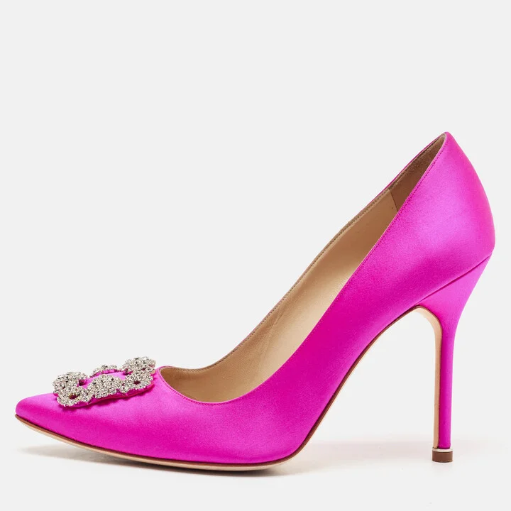 Manolo Blahnik Pink Satin Hangisi Pumps Size 41