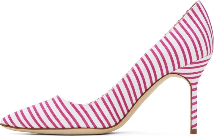 Manolo Blahnik Pink & White BB 90 Heels - Image 3