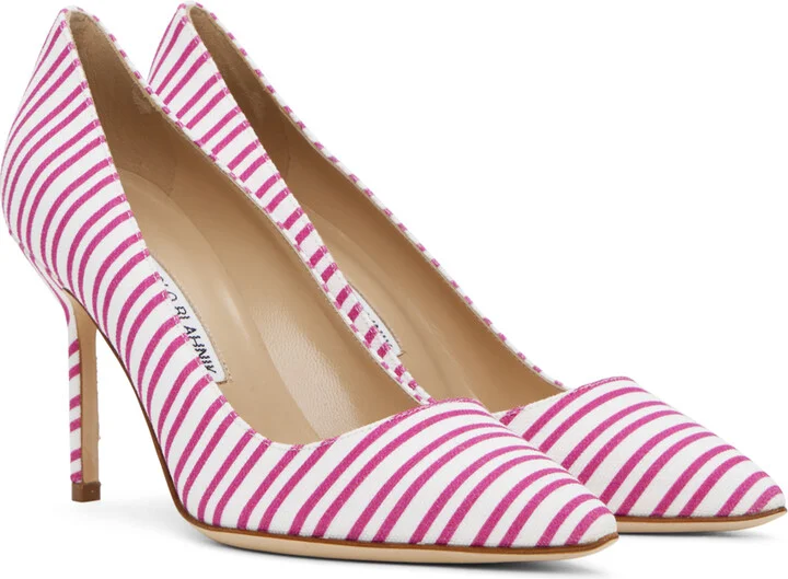 Manolo Blahnik Pink & White BB 90 Heels - Image 4