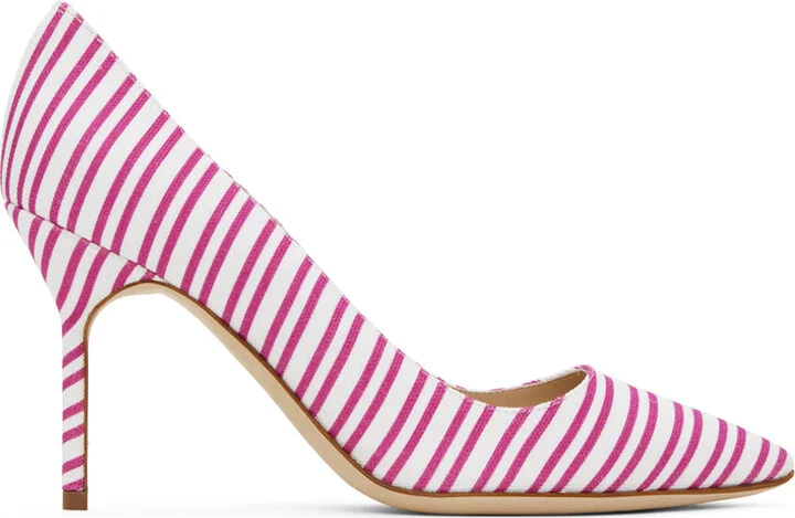 Manolo Blahnik Pink & White BB 90 Heels