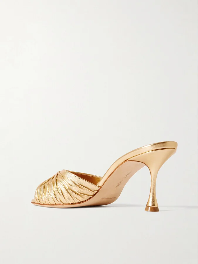 Manolo Blahnik - Pirua 70 Metallic Leather Mules - Gold - Image 3