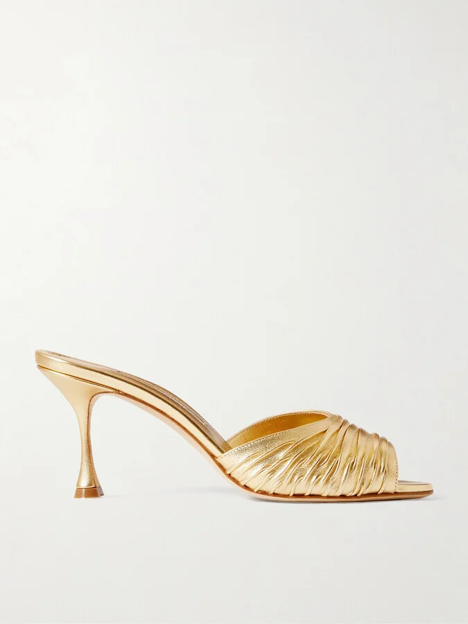 Manolo Blahnik - Pirua 70 Metallic Leather Mules - Gold