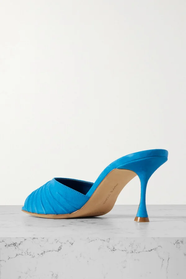 Manolo Blahnik - Pirua 70 Suede Mules - Blue - Image 3