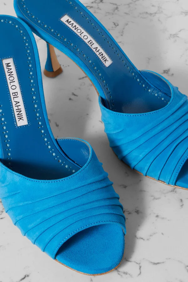 Manolo Blahnik - Pirua 70 Suede Mules - Blue - Image 4