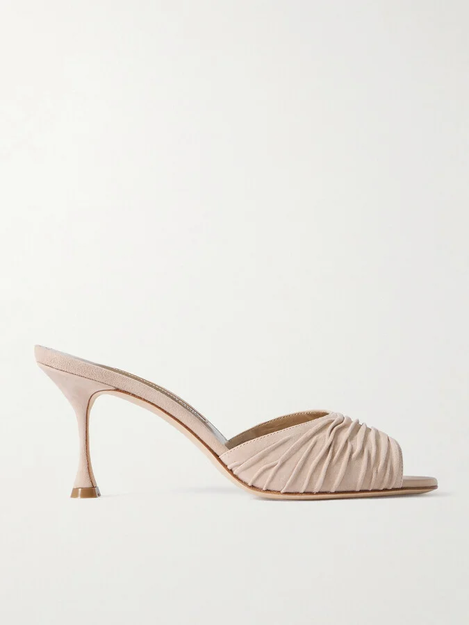 Manolo Blahnik - Pirua 70 Suede Mules - Neutrals