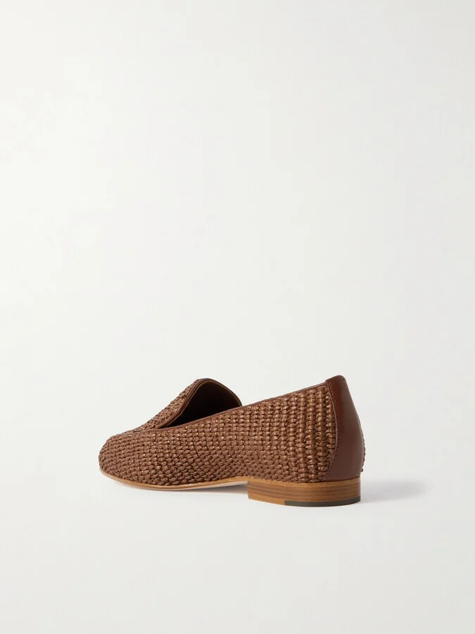 Manolo Blahnik - Pitakara Leather-trimmed Raffia Loafers - Brown - Image 3