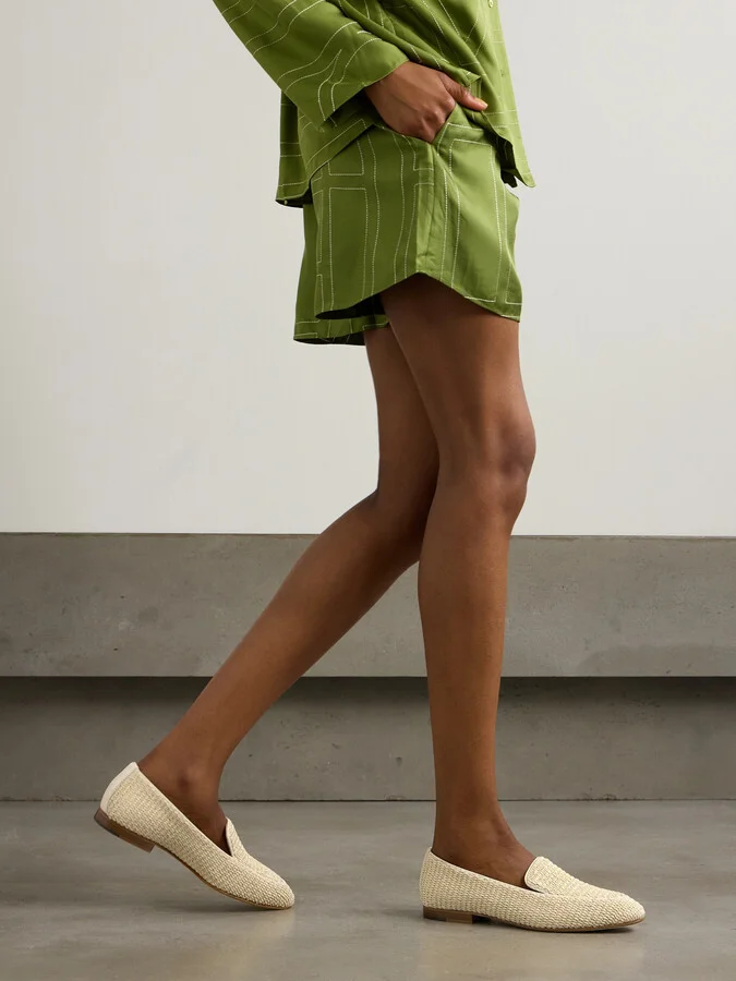 Manolo Blahnik - Pitakara Leather-trimmed Raffia Loafers - Cream - Image 2