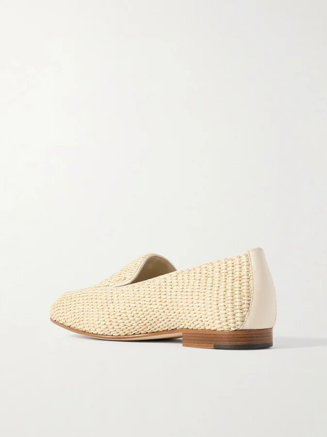 Manolo Blahnik - Pitakara Leather-trimmed Raffia Loafers - Cream - Image 3