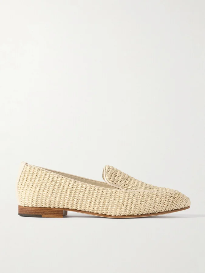 Manolo Blahnik - Pitakara Leather-trimmed Raffia Loafers - Cream