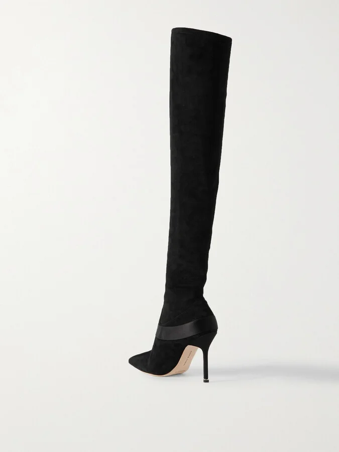 Manolo Blahnik - Plinianuthi 105 Buckled Satin-trimmed Suede Over-the-knee Boots - Black - Image 3