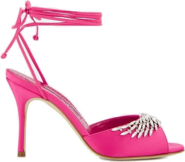 Manolo Blahnik Plumena Embellished Satin Sandals
