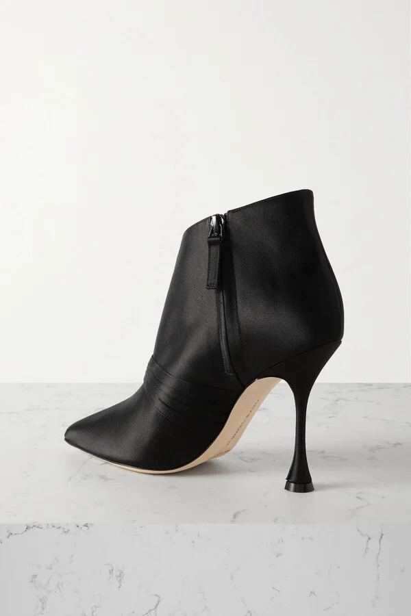 Manolo Blahnik - Prabina 105 Crystal-embellished Satin Ankle Boots - Black - Image 3