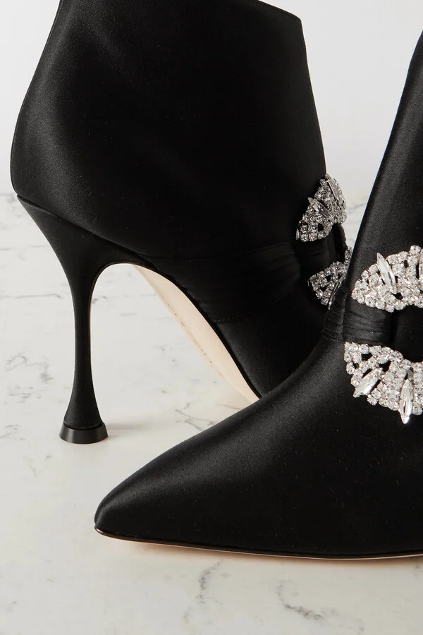 Manolo Blahnik - Prabina 105 Crystal-embellished Satin Ankle Boots - Black - Image 4