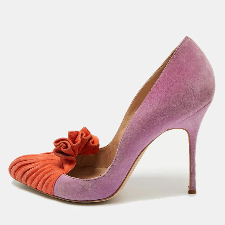 Manolo Blahnik Purple/Orange Suede Ruffle Pumps Size 39