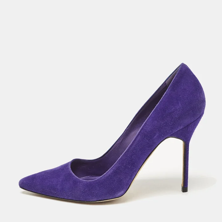 Manolo Blahnik Purple Suede BB Pointed Toe Pumps Size 38.5